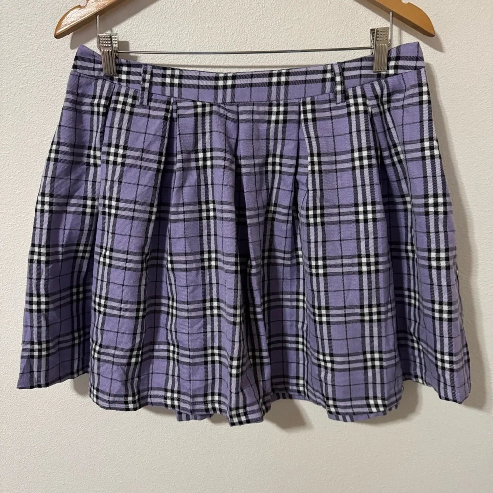 Hot Topic Plaid Pleated Mini Skirt Lavender Black Punk Academia Whimsigoth-Large